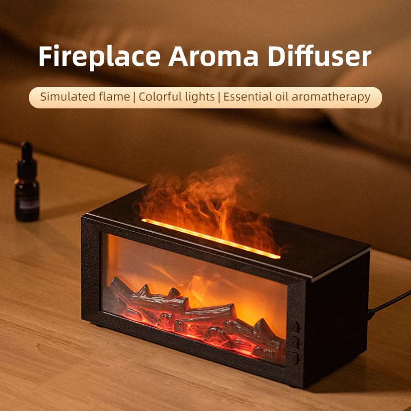 Fireplace Flame Diffuser & Humidifier – 4-in-1 Ultrasonic Aroma Mist with Remote and 7-Color LED Flame