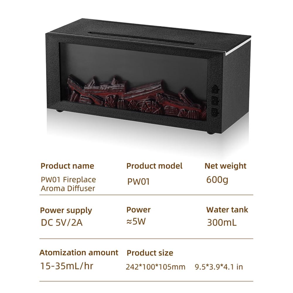 Fireplace Flame Diffuser & Humidifier – 4-in-1 Ultrasonic Aroma Mist with Remote and 7-Color LED Flame