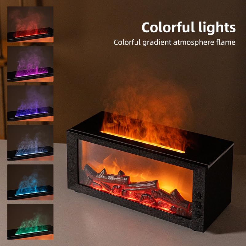 Fireplace Flame Diffuser & Humidifier – 4-in-1 Ultrasonic Aroma Mist with Remote and 7-Color LED Flame