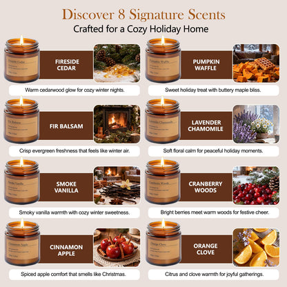 Holiday Candle Gift Set – 8-Pack Vintage Amber Glass Jars | Winter Scents