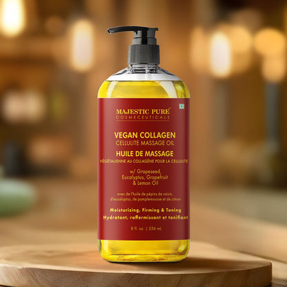 Majestic Pure Anti-Cellulite Massage Oil for Therapy – Vegan Collagen, Stem Cells & Natural Oils, 8 fl oz