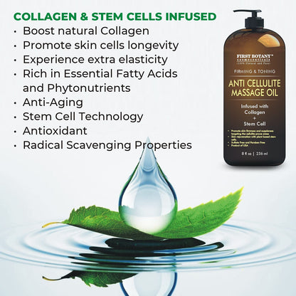 First Botany Anti-Cellulite Massage Oil with Collagen & Stem Cells – 8 oz