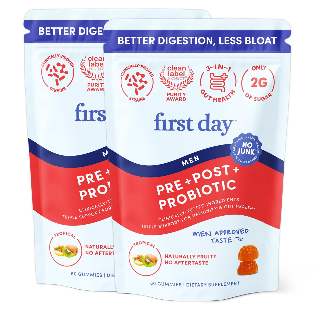 First Day 3-in-1 Probiotics for Men – Digestive, Immune & Dental Health | 60-Day Supply