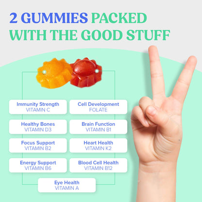 First Day Kids Multivitamin Gummies Age 4+, Strawberry & Orange - Kids Vitamins Multivitamin Gummy A C D3 K2 B1 B2 B6 B12 Folate, Immunity & Brain Function, Vegan - 30 Day Supply, Packaging May Vary