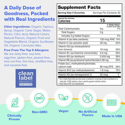 First Day Kids Multivitamin Gummies Age 4+, Strawberry & Orange - Kids Vitamins Multivitamin Gummy A C D3 K2 B1 B2 B6 B12 Folate, Immunity & Brain Function, Vegan - 30 Day Supply, Packaging May Vary