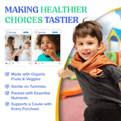 First Day Kids Multivitamin Gummies Age 4+, Strawberry & Orange - Kids Vitamins Multivitamin Gummy A C D3 K2 B1 B2 B6 B12 Folate, Immunity & Brain Function, Vegan - 30 Day Supply, Packaging May Vary