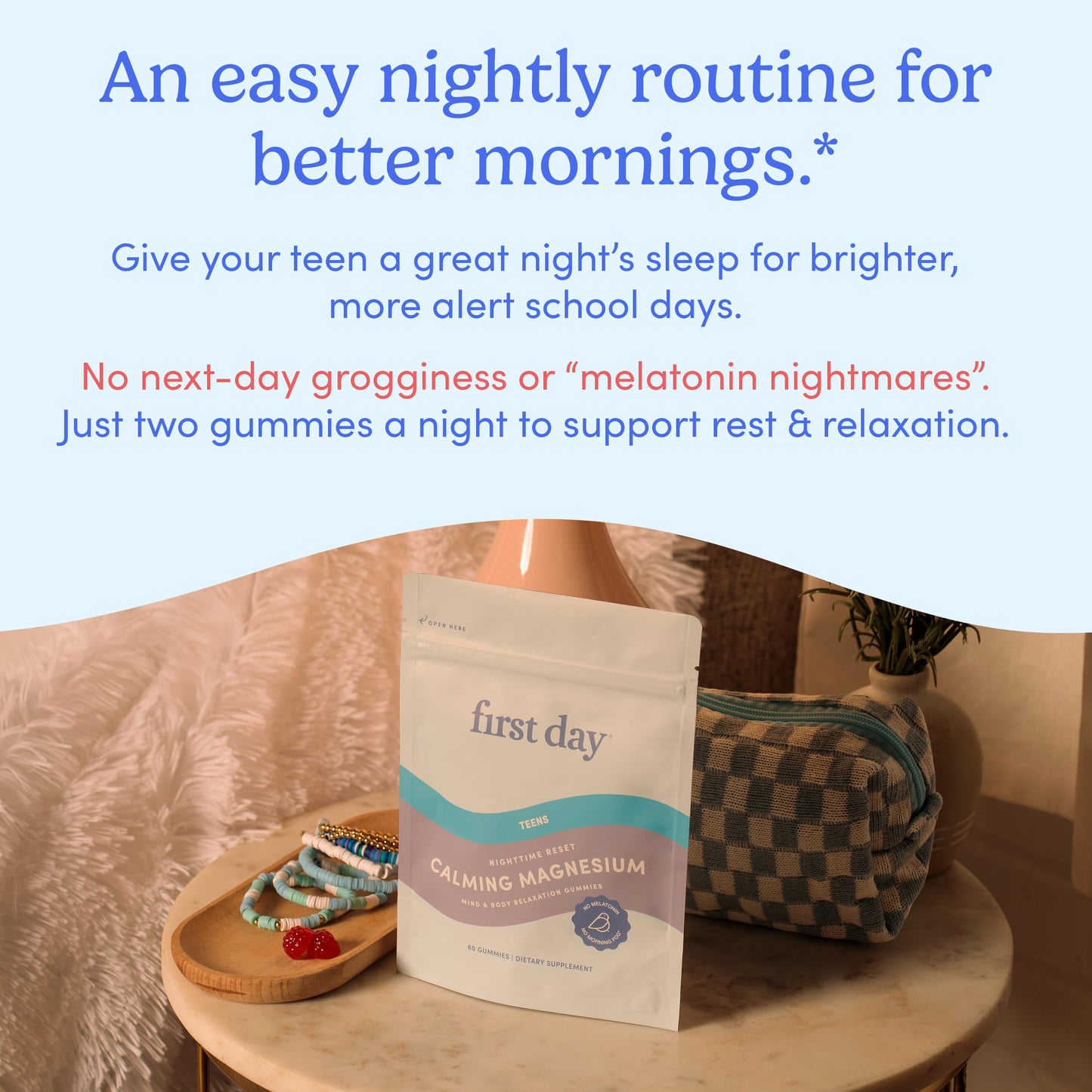 First Day Teens’ Nighttime Reset Calming Magnesium Gummies – Sleep Support, Mood Balance & Energy (30-Day Supply)