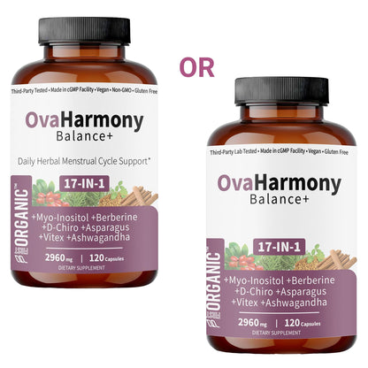 FIRSTORGANIC OvaHarmony Balance+ | 2960mg - 17-in-1 | Herbal PCOD/PCOS & Menstural Cycle Support | Feminine Everyday Wellness Formula | Third-Party Tested, Vegan, Non-GMO, Gluten Free | 120 Capsules