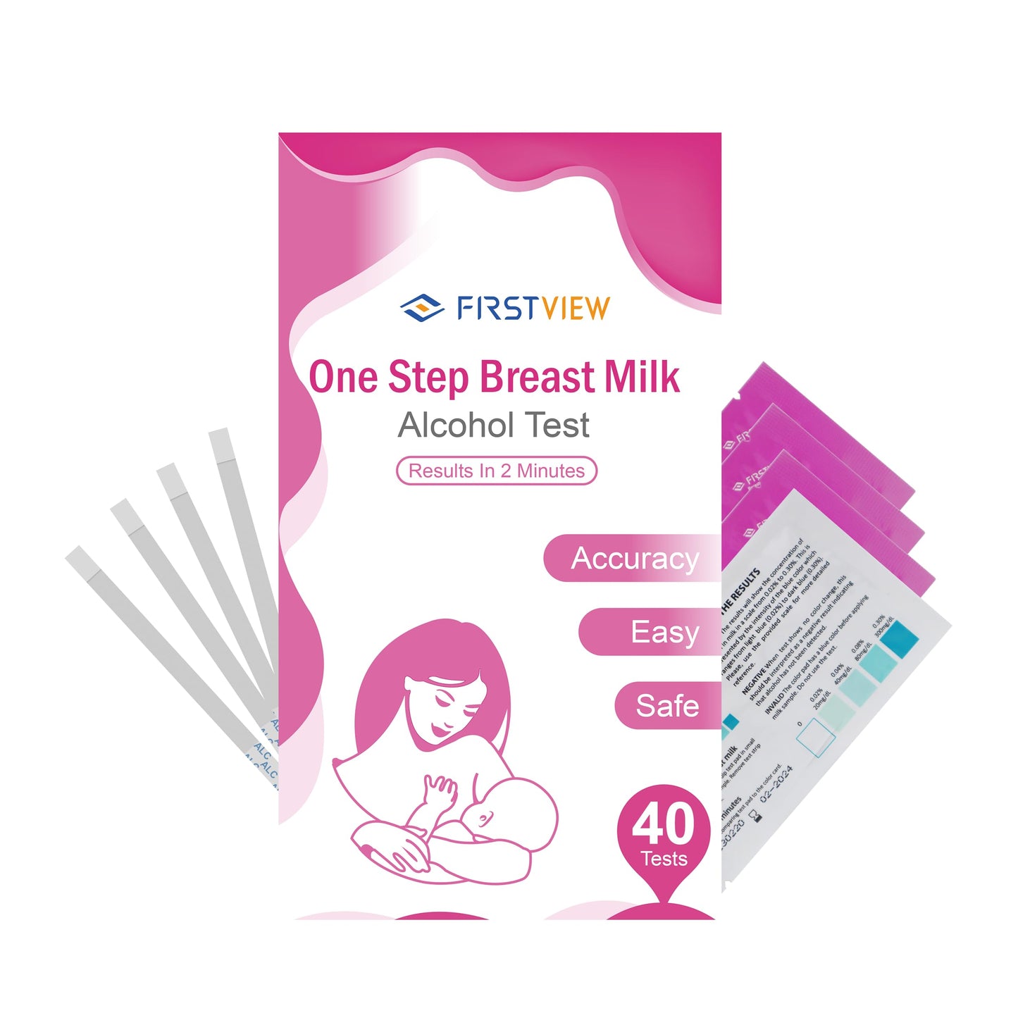 FIRSTVIEW Breastmilk Alcohol Test Strips – Detect Alcohol in 2 Minutes, 0.02% Sensitivity, 40 Strips