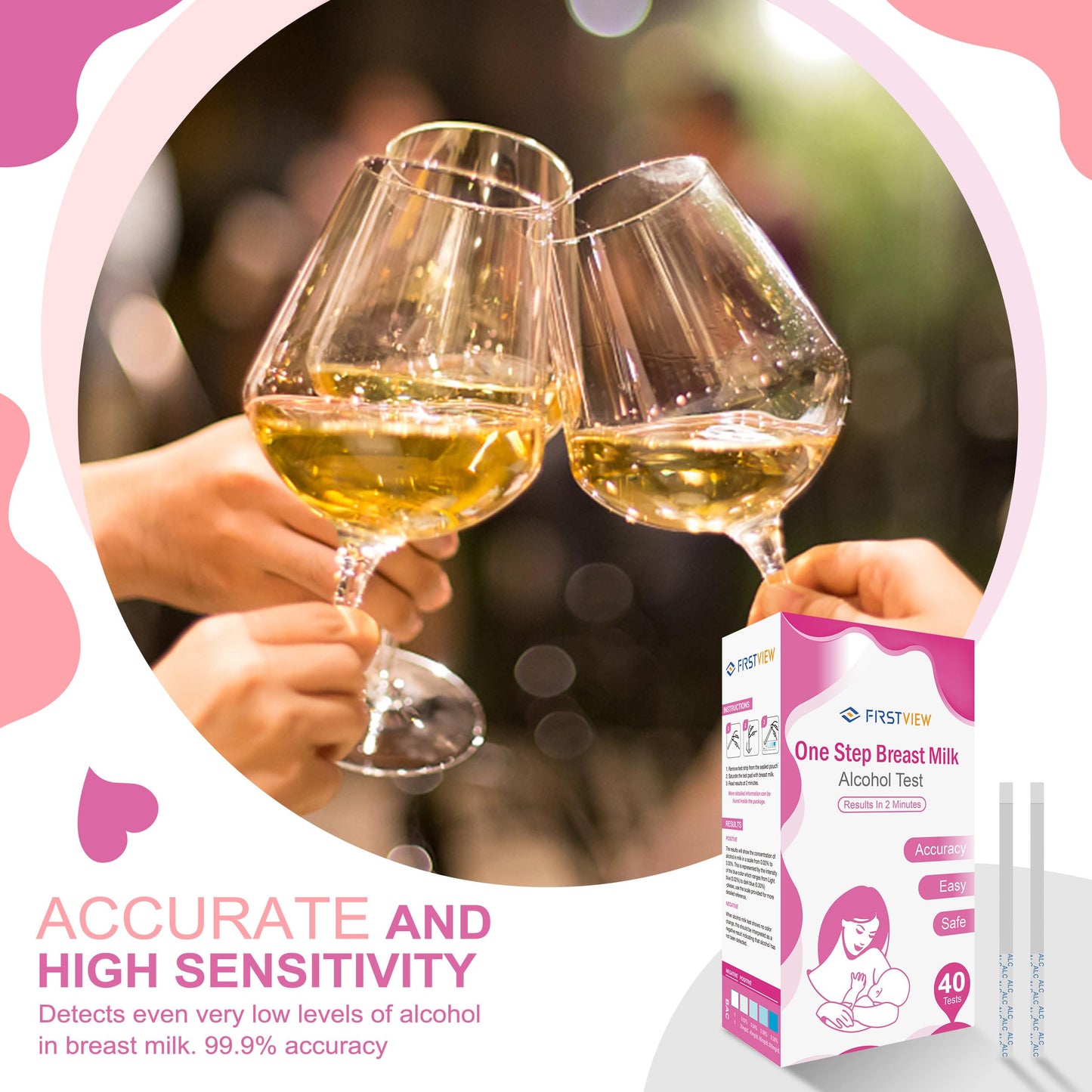 FIRSTVIEW Breastmilk Alcohol Test Strips – Detect Alcohol in 2 Minutes, 0.02% Sensitivity, 40 Strips