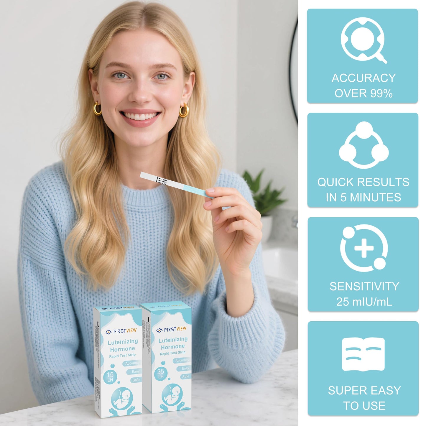 FIRSTVIEW Ovulation Test Strips - 15 Strips, Results Within 5 Minutes, Clear Display, Easy to use