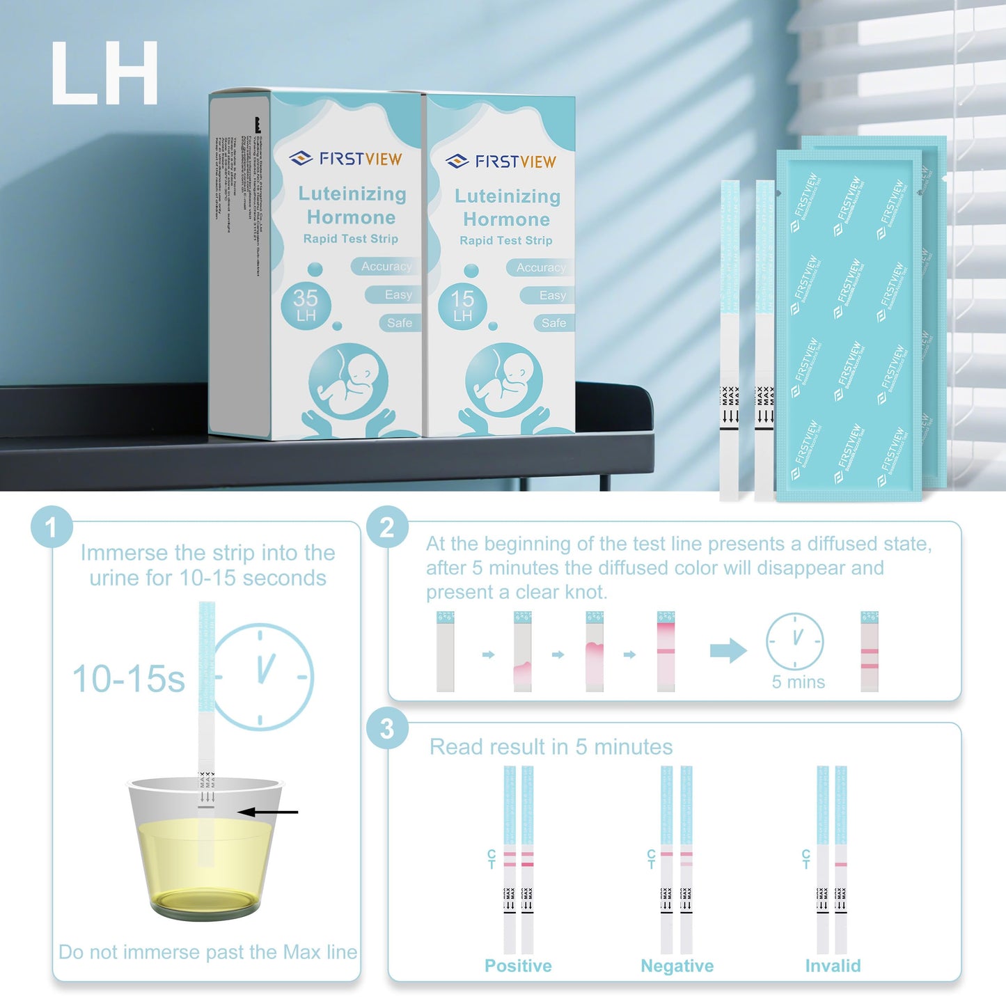 FIRSTVIEW Ovulation Test Strips - 15 Strips, Results Within 5 Minutes, Clear Display, Easy to use