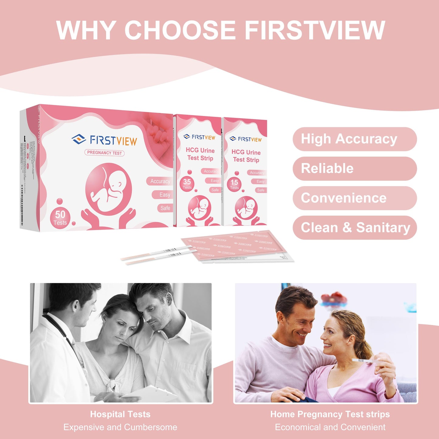 FIRSTVIEW Pregnancy Test Kit - 5-Minute Results, Home Use, 35 Strips