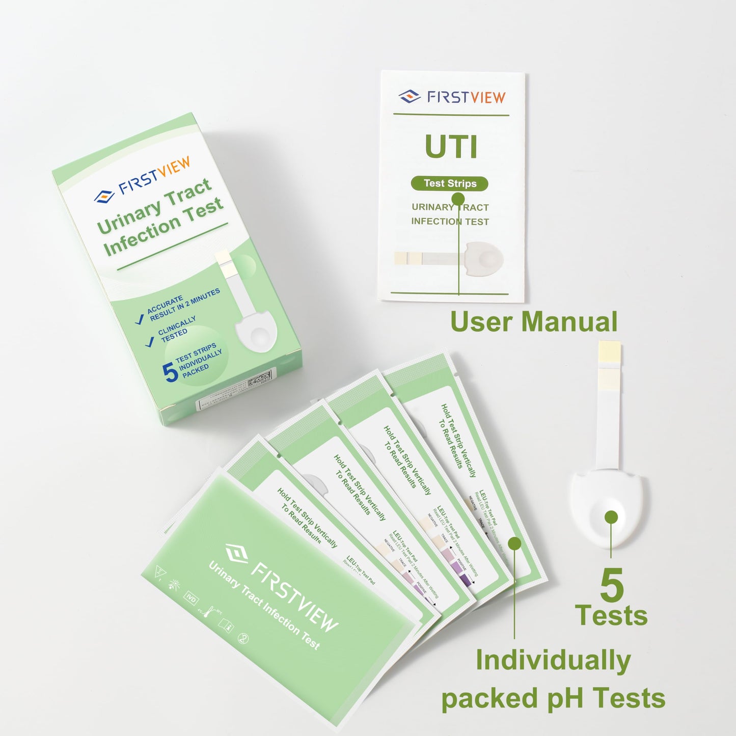 FIRSTVIEW UTI Test Strips – Leukocytes & Nitrites, 2-Minute Results (5 Pcs)