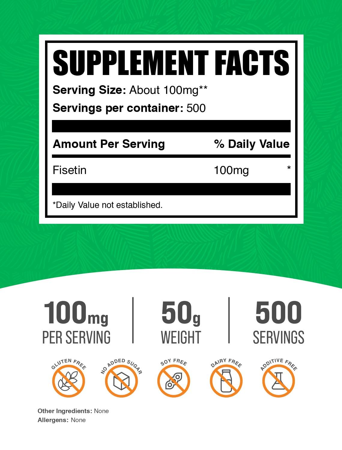 Fisetin Powder 100mg | Antioxidants Source, Gluten Free • 50 g | BulkSupplements.com