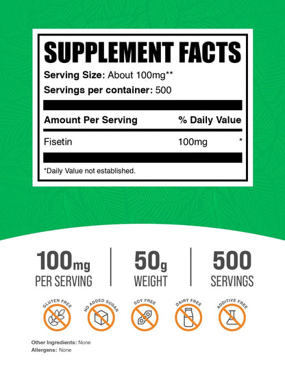 Fisetin Powder 100mg | Antioxidants Source, Gluten Free • 50 g | BulkSupplements.com