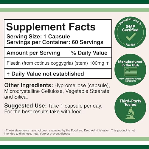 Fisetin Supplement 100mg – 60 Count | Senolytic Polyphenols | Double Wood
