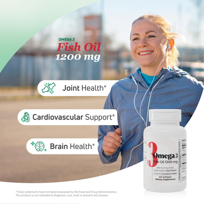 Fish Oil 1200 mg | 360 mg Omega-3s for Heart, Circulation & Brain Health – 60 Softgels