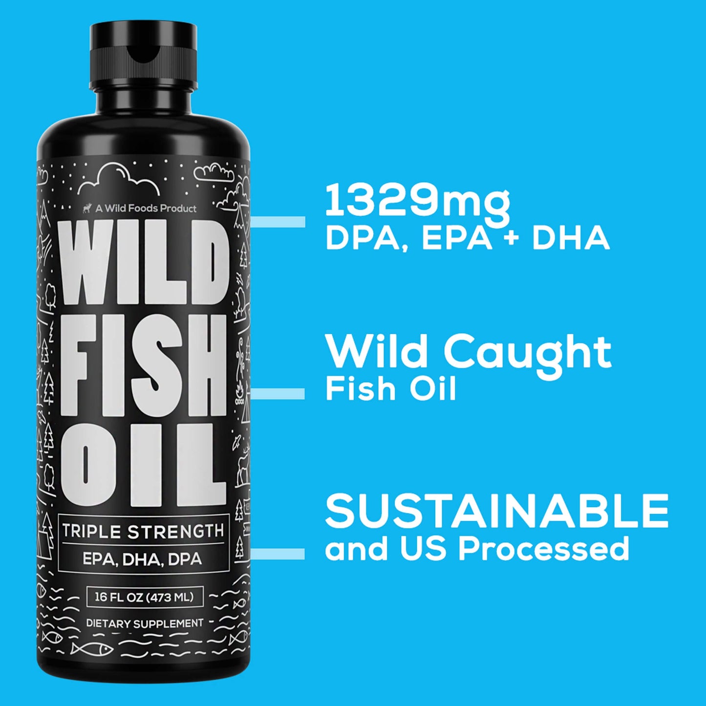 Wild Foods Liquid Omega-3 Fish Oil – Lemon, 16 oz | Burpless, Odorless, DPA + EPA + DHA Triple Strength