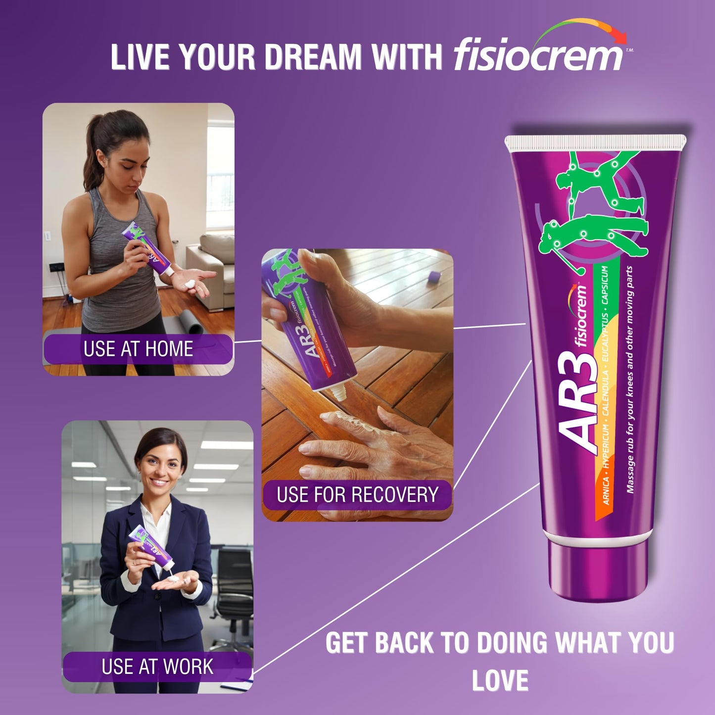 Fisiocrem AR3 - Arnica Massage Cream for Joints | Knees, Hands, Elbows - 100 ml