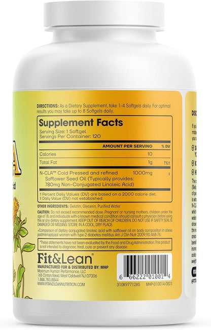 Fit & Lean N-CLA – Non-Conjugated Linoleic Acid, Belly Fat Reduction, 120 Servings