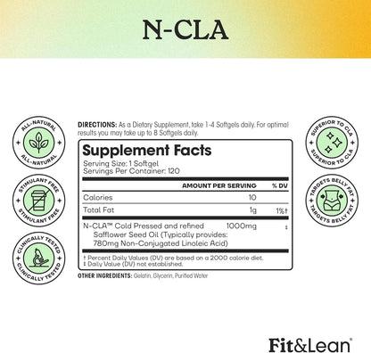 Fit & Lean N-CLA – Non-Conjugated Linoleic Acid, Belly Fat Reduction, 120 Servings