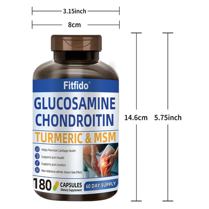 Fitfido Glucosamine Chondroitin MSM and Turmeric - Joint Health & Mobility, 180 Capsules