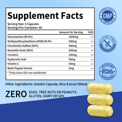 Fitfido Glucosamine Chondroitin MSM and Turmeric - Joint Health & Mobility, 180 Capsules