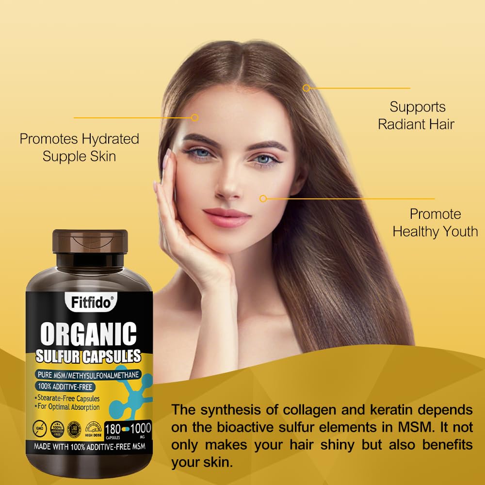 Fitfido MSM 1000mg Capsules – Organic Sulfur for Joints, Hair, Skin & Nails | 180 Caps