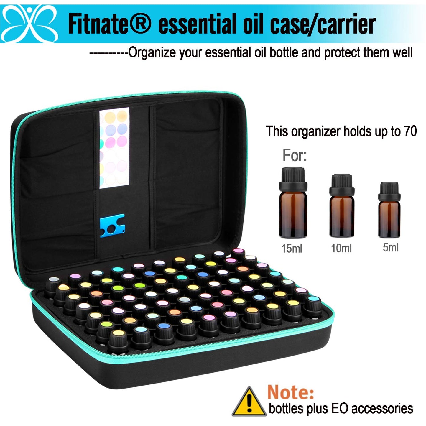 FITNATE Essential Oils Storage Case - 70 Bottles, Blue Travel Case with Labels