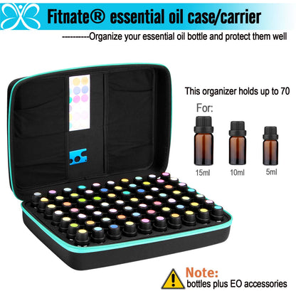 FITNATE Essential Oils Storage Case - 70 Bottles, Blue Travel Case with Labels