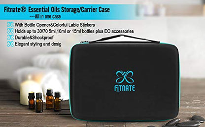 FITNATE Essential Oils Storage Case - 70 Bottles, Blue Travel Case with Labels