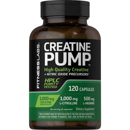 Fitness Labs Creatine Capsules | 120 Count, 3000mg Creatine Monohydrate, Pump & NO Precursor | HPLC Tested | Non-GMO