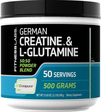 Fitness Labs German Creatine & L-Glutamine | 1.1 lbs Monohydrate with Creapure | Vegan Pre-Workout Powder
