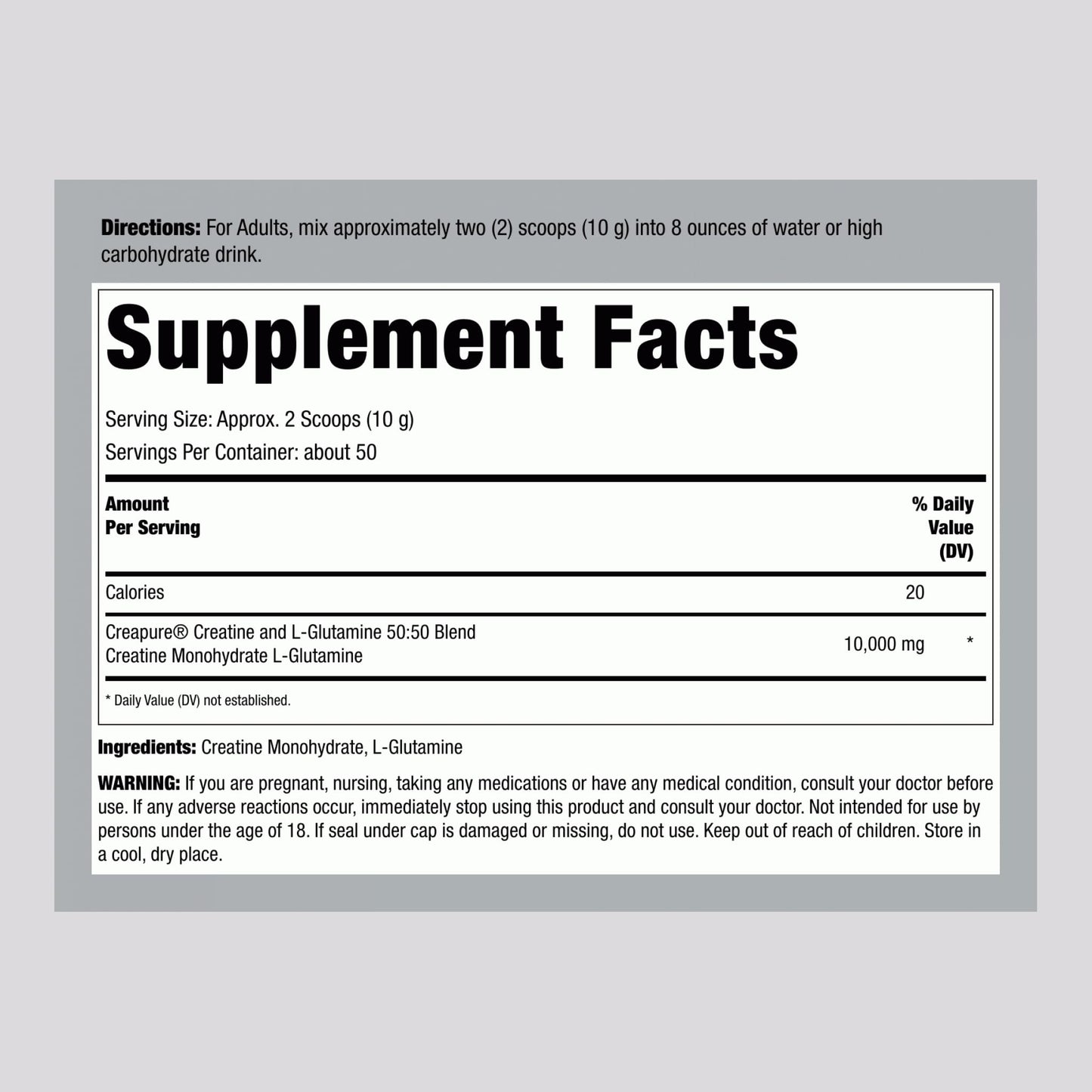 Fitness Labs German Creatine & L-Glutamine | 1.1 lbs Monohydrate with Creapure | Vegan Pre-Workout Powder