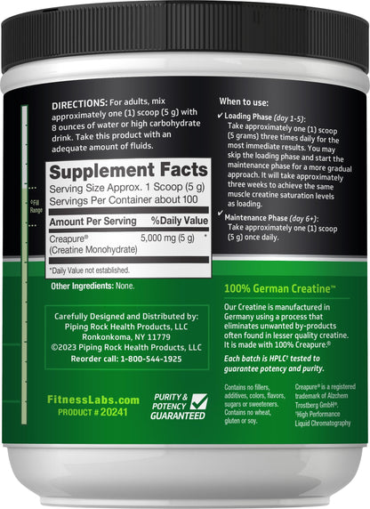 Fitness Labs German Creatine Monohydrate Powder | 500 Grams | Creapure Fitness Supplement | 100 Servings