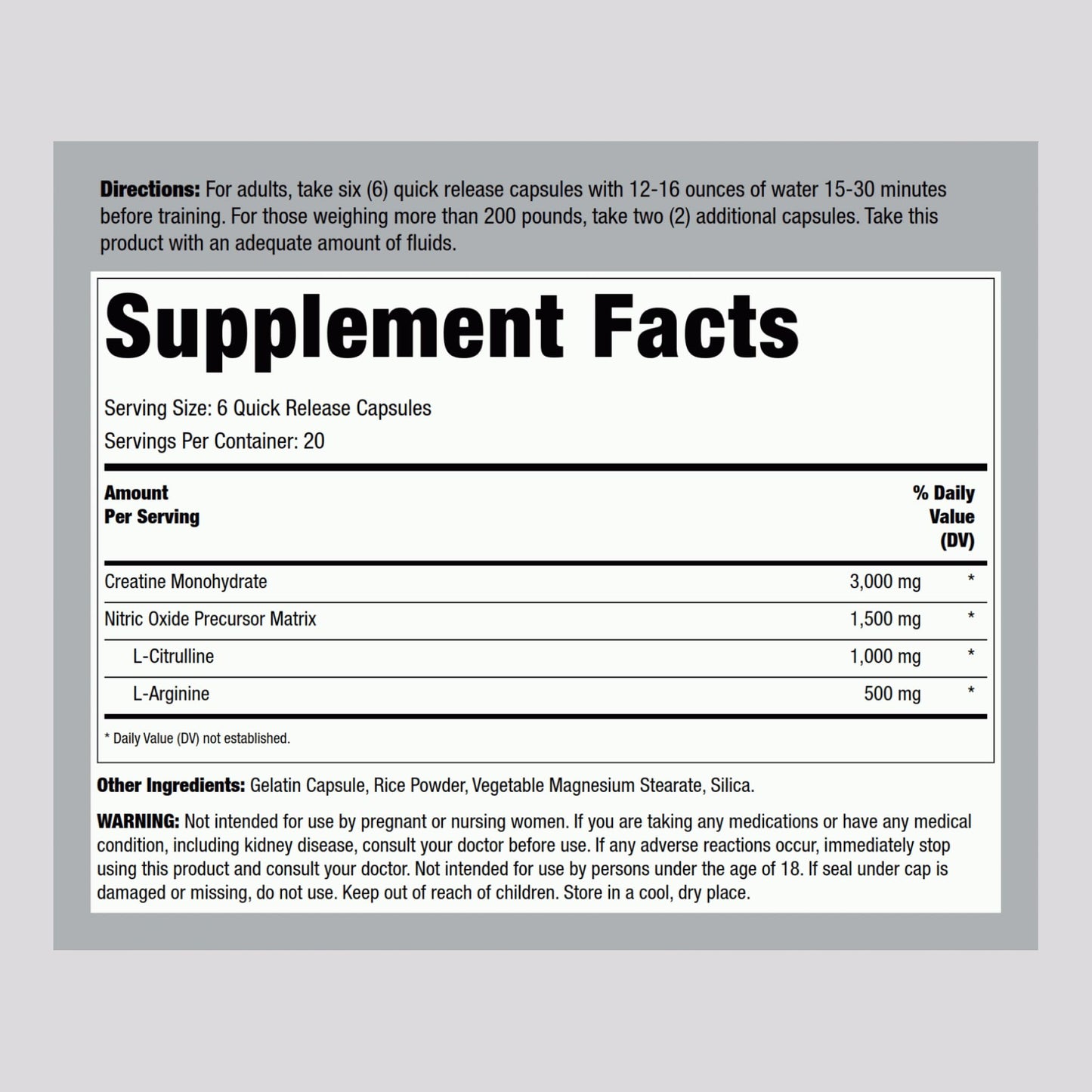 Fitness Labs Creatine Monohydrate Capsules | 120 Powder Pills | 3000mg | German Creatine for Women and Men | Creapure Pump Supplement | Plus Nitric Oxide Precursor | HPLC Tested | Non-GMO (Pack of 2)