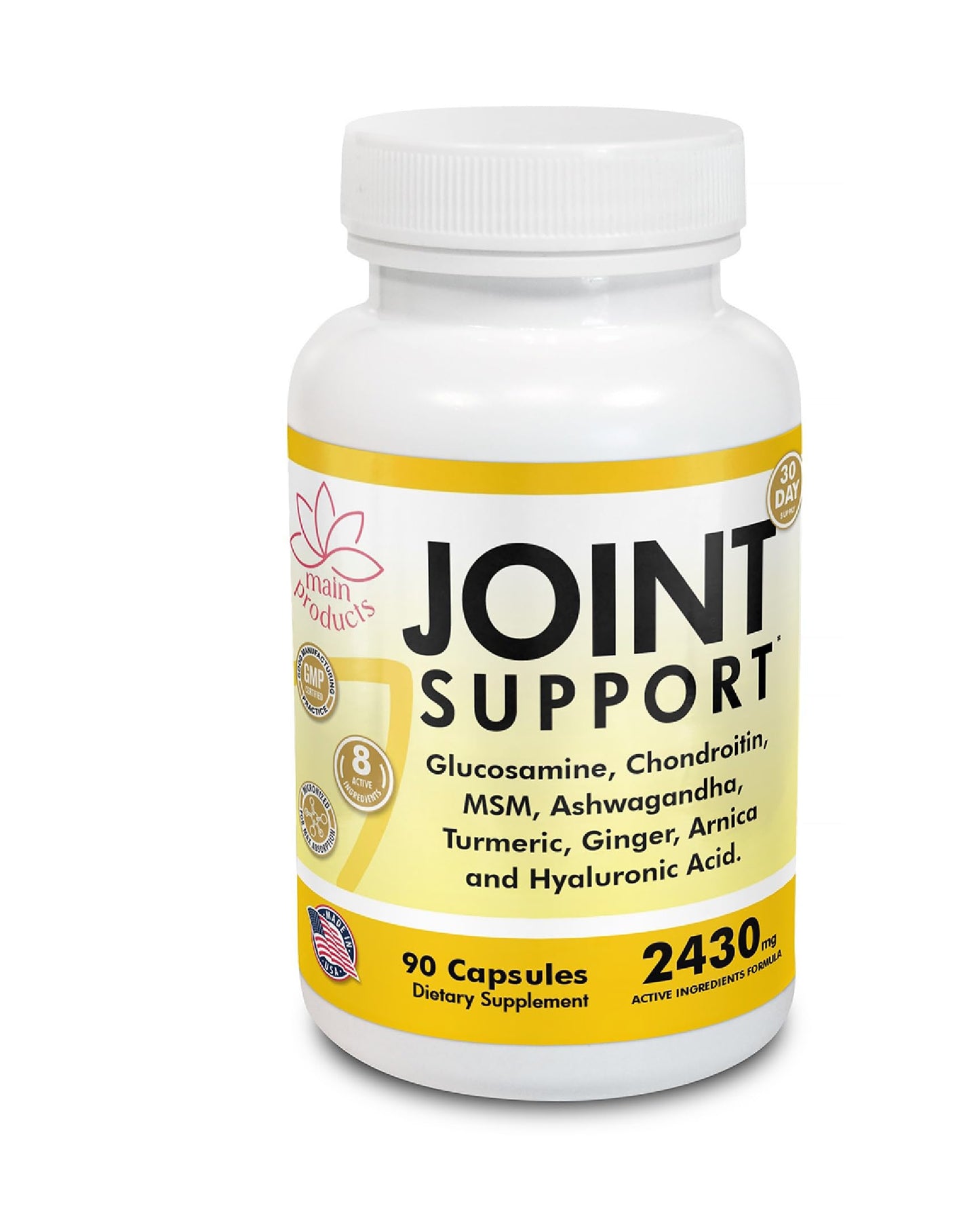 Joint Support 2430mg – Glucosamine, Chondroitin, MSM, Hyaluronic Acid (90 Capsules)