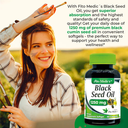 Fito Medic Black Seed Oil 1250 mg Softgels – Organic Cold Pressed, Ultra High Absorption