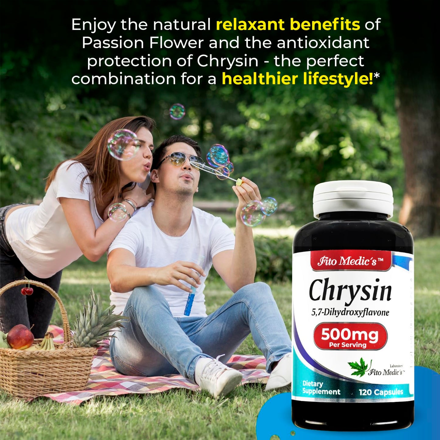 FITO MEDIC'S - Chrysin - 500mg- with - Passion Flower - 120 Capsules, Ultra high Absorption s.