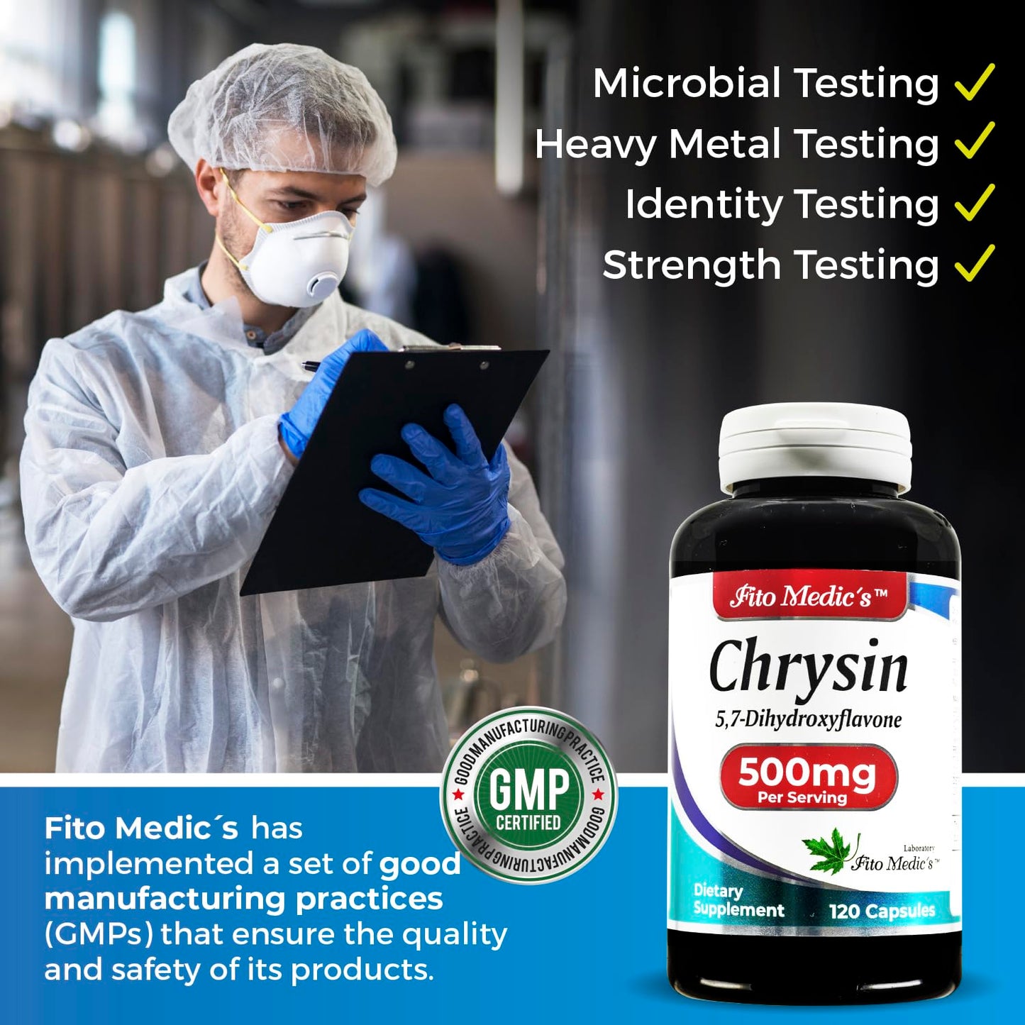 FITO MEDIC'S - Chrysin - 500mg- with - Passion Flower - 120 Capsules, Ultra high Absorption s.