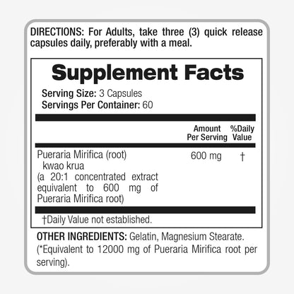 FITO MEDIC'S Lab Pueraria Mirifica Capsules - 180 Count | 12000 mg per Serving | Ultra High Absorption | Pack of 2 | Supplement for Women