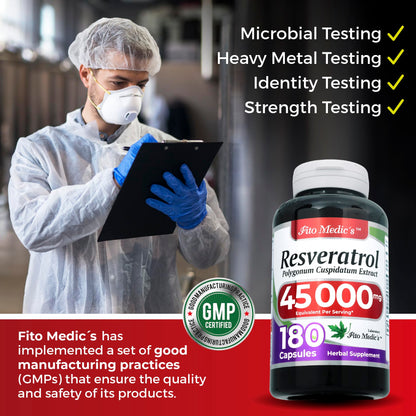 FITO MEDIC'S Lab Resveratrol 450 mg – 180 Count (Pack of 2) | 100:1 Extract