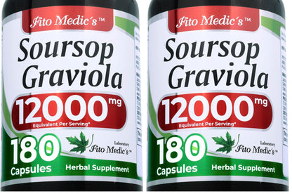 FITO MEDIC'S Lab Soursop Graviola 12000 mg Concentrate Extract - Ultra High Absorption (Pack of 2) | 180 Capsules