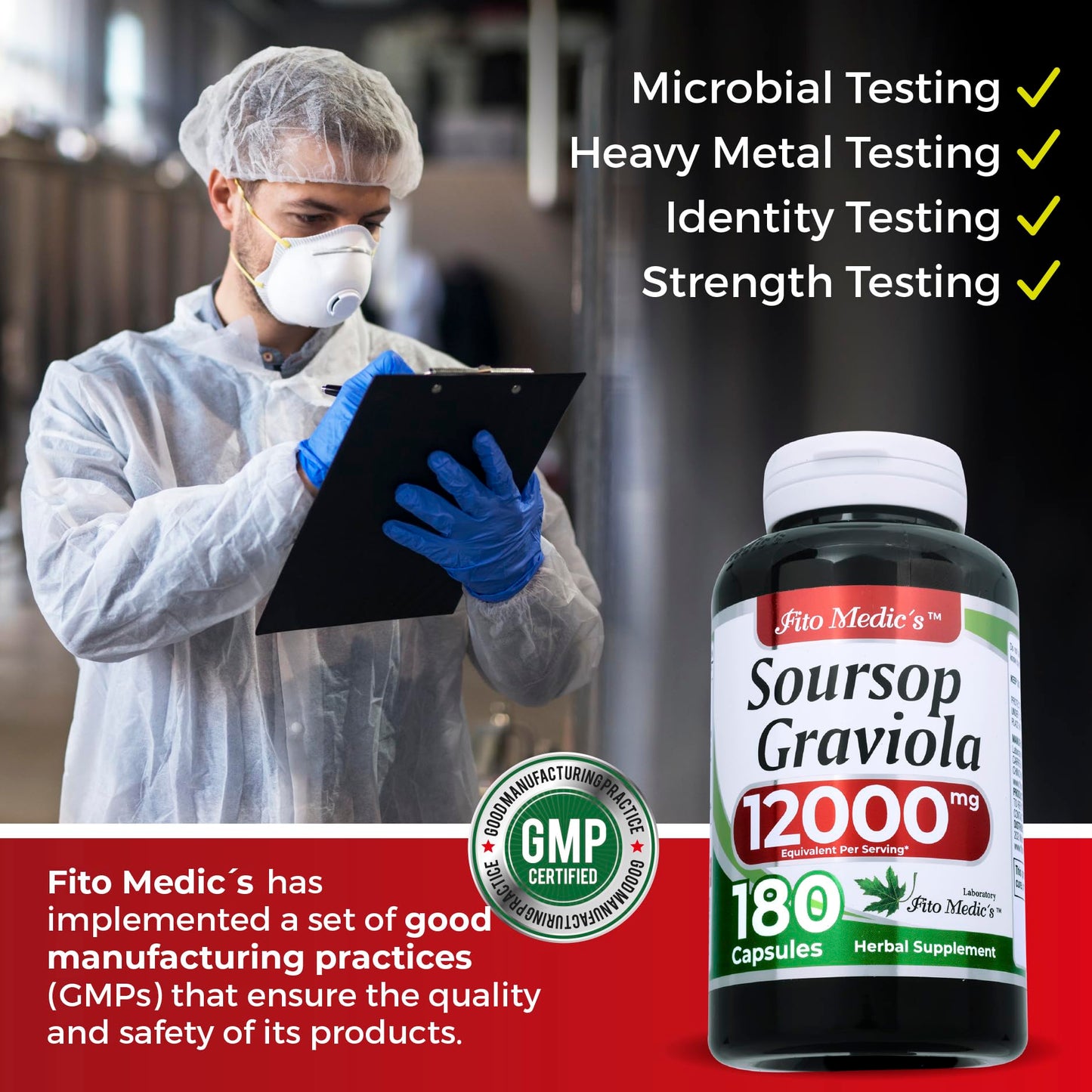 FITO MEDIC'S Lab Soursop Graviola 12000 mg Concentrate Extract - Ultra High Absorption (Pack of 2) | 180 Capsules
