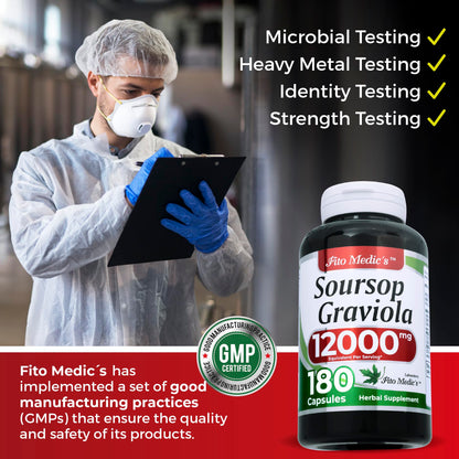 FITO MEDIC'S Lab Soursop Graviola 12000 mg Concentrate Extract - Ultra High Absorption (Pack of 2) | 180 Capsules