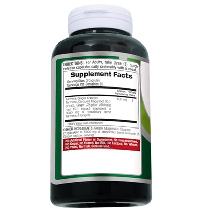 FITO MEDIC'S Lab | Turmeric and Ginger Supplement | 6000 mg | 180 Caps | Ultra high Absorption, s. (Pack of 2)