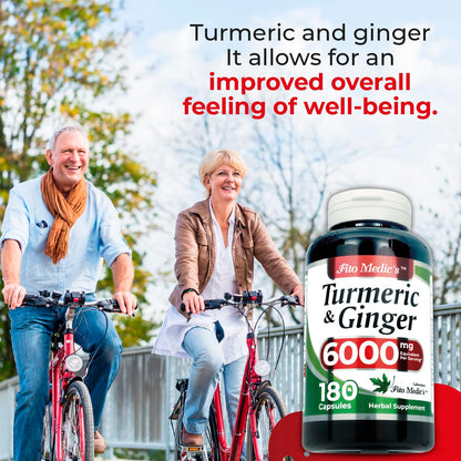 FITO MEDIC'S Lab | Turmeric and Ginger Supplement | 6000 mg | 180 Caps | Ultra high Absorption, s. (Pack of 2)