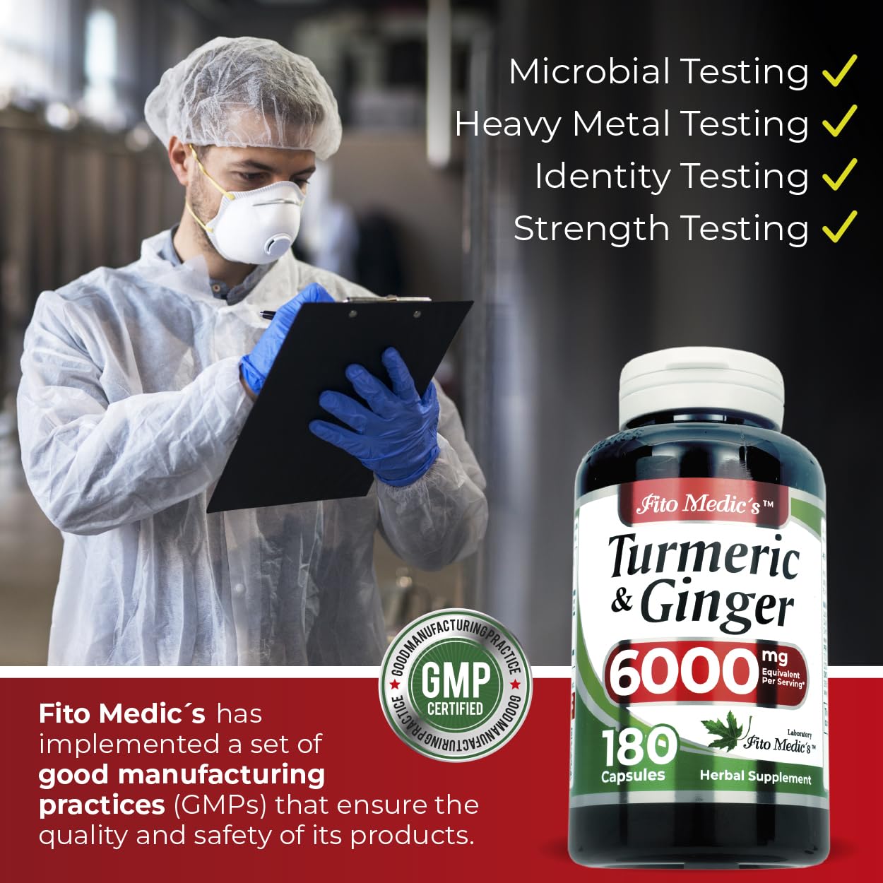 FITO MEDIC'S Lab | Turmeric and Ginger Supplement | 6000 mg | 180 Caps | Ultra high Absorption, s. (Pack of 2)