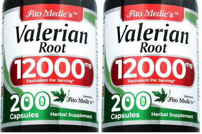FITO MEDIC'S Lab Valerian Root Capsules – 200 Caps, 12000 mg (Pack of 2)